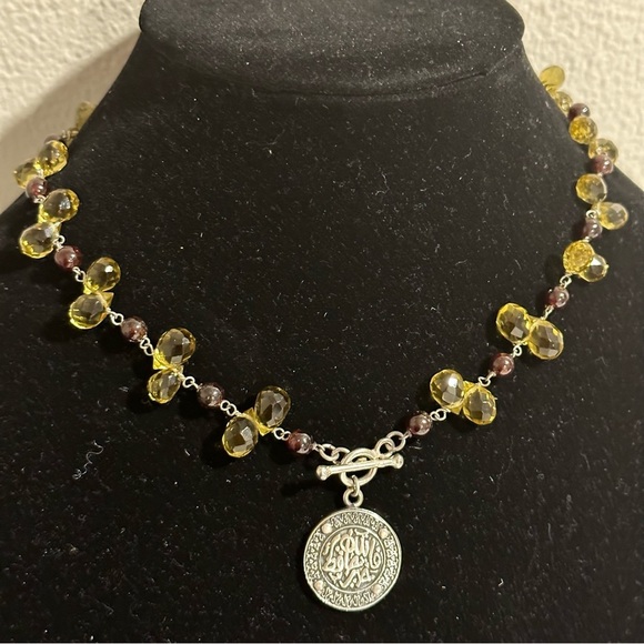 Green Citrine‎ Garnet 925 Sterling Necklace Arabic Writing Pendant - Picture 1 of 10